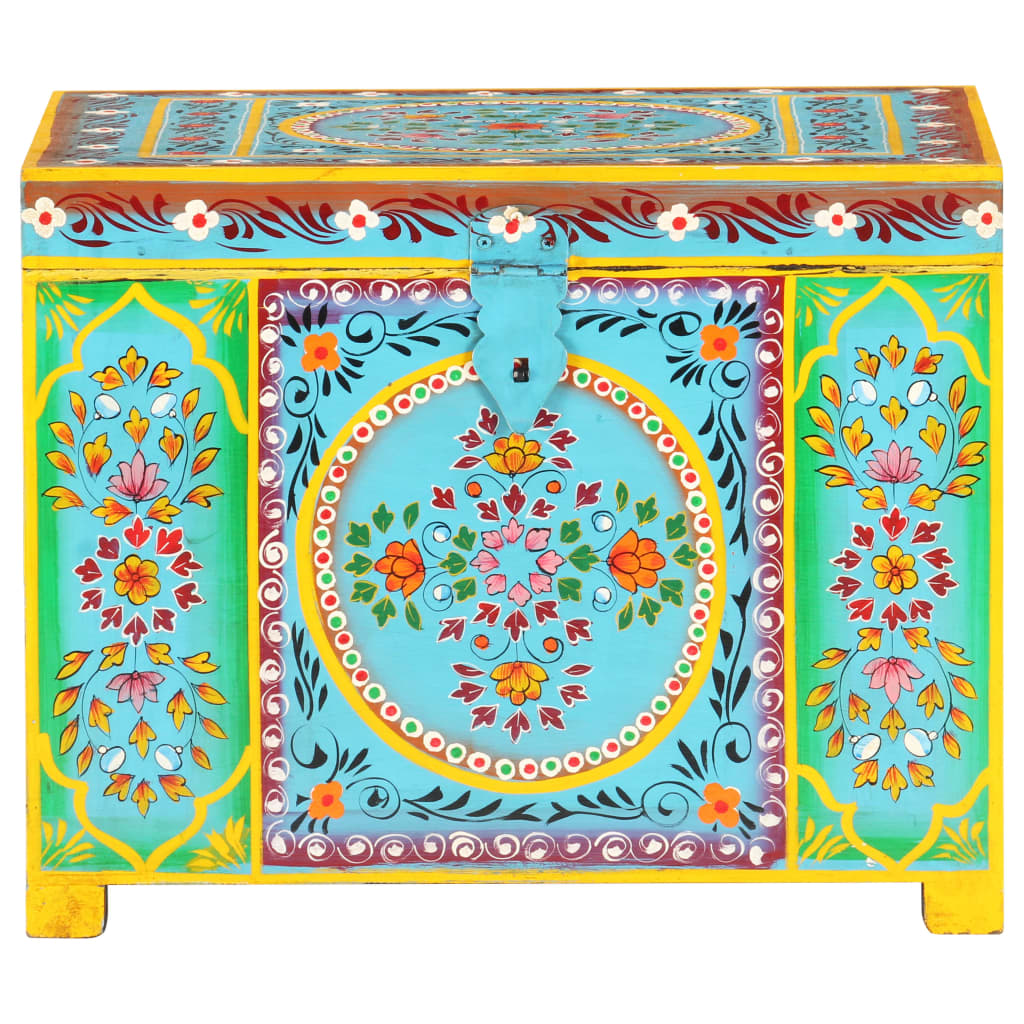 Baule Dipinto A Mano 50X40X40 Cm In Legno Massello Di Mango