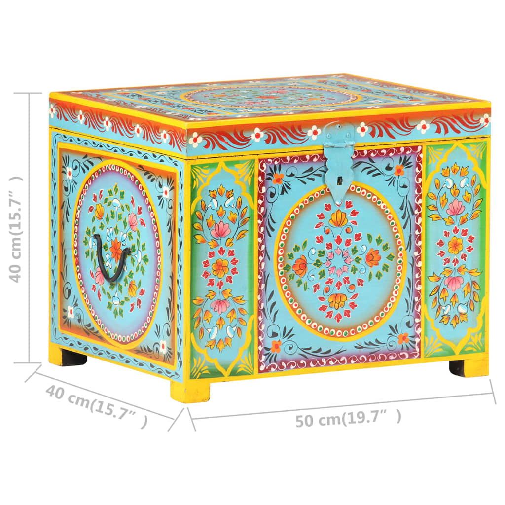 Baule Dipinto A Mano 50X40X40 Cm In Legno Massello Di Mango