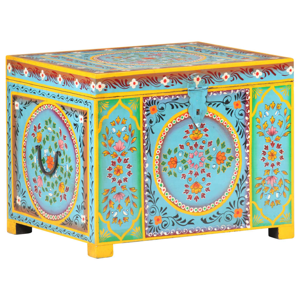 Baule Dipinto A Mano 50X40X40 Cm In Legno Massello Di Mango