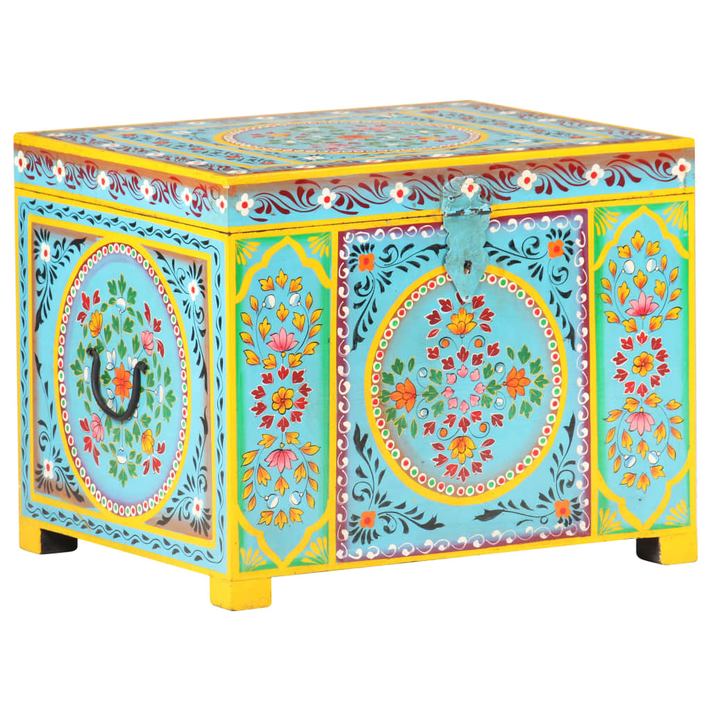 Baule Dipinto A Mano 50X40X40 Cm In Legno Massello Di Mango