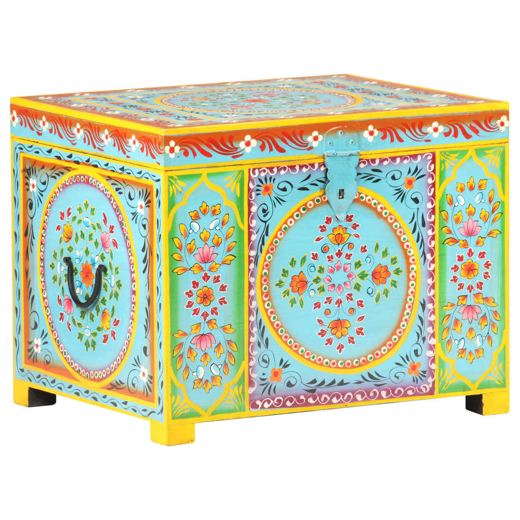 Baule Dipinto A Mano 50X40X40 Cm In Legno Massello Di Mango