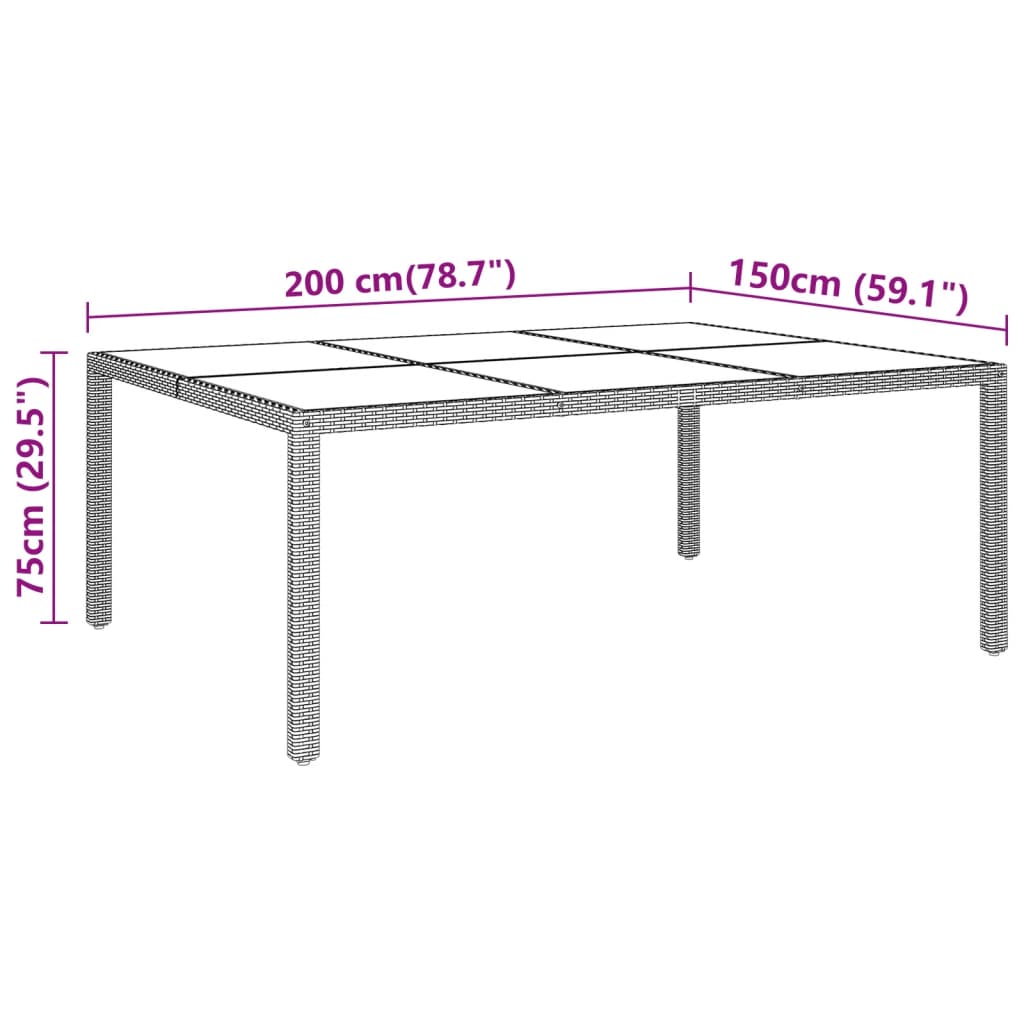 Tavolo Giardino 200X150X75 Cm Vetro Temperato Polyrattan