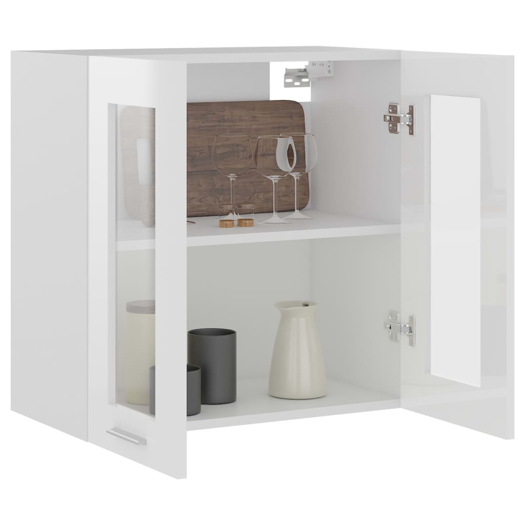 Mobile Pensile Con Vetro “Lyon” 60X31X60 Cm Bianco Lucido