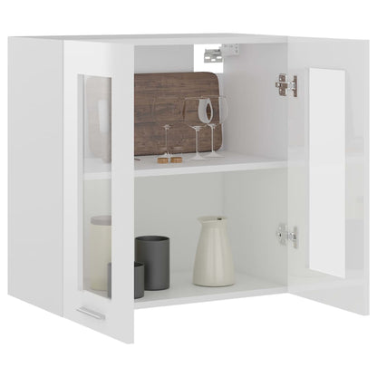 Mobile Pensile Con Vetro “Lyon” 60X31X60 Cm Bianco Lucido