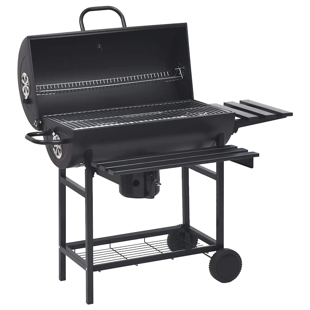 Barbecue A Barile Con Ruote E Ripiani Acciaio Nero 115X85X95 Cm