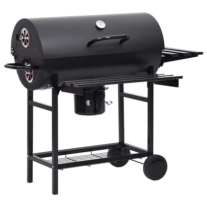 Barbecue A Barile Con Ruote E Ripiani Acciaio Nero 115X85X95 Cm
