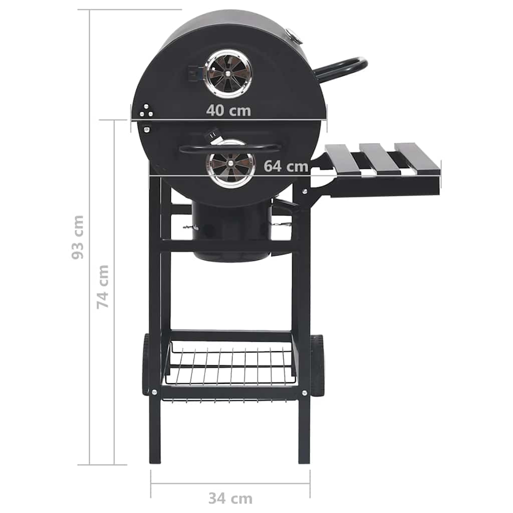 Barbecue A Barile Con Ruote E Ripiani Acciaio Nero 115X85X95 Cm
