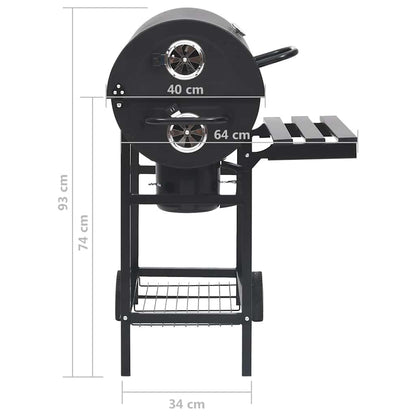 Barbecue A Barile Con Ruote E Ripiani Acciaio Nero 115X85X95 Cm