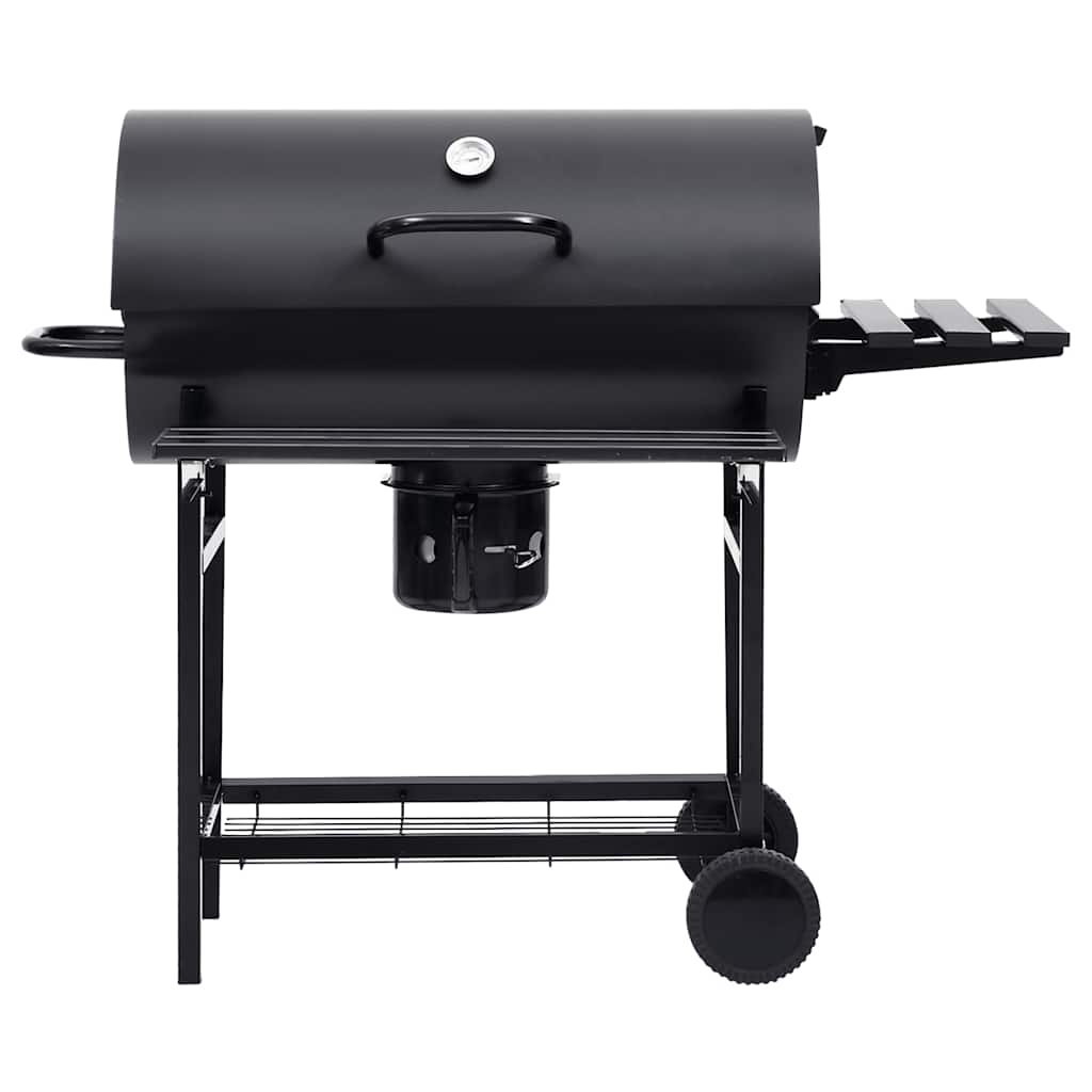 Barbecue A Barile Con Ruote E Ripiani Acciaio Nero 115X85X95 Cm