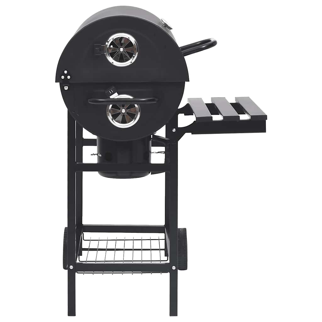 Barbecue A Barile Con Ruote E Ripiani Acciaio Nero 115X85X95 Cm