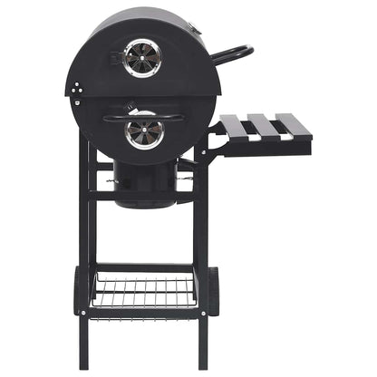 Barbecue A Barile Con Ruote E Ripiani Acciaio Nero 115X85X95 Cm