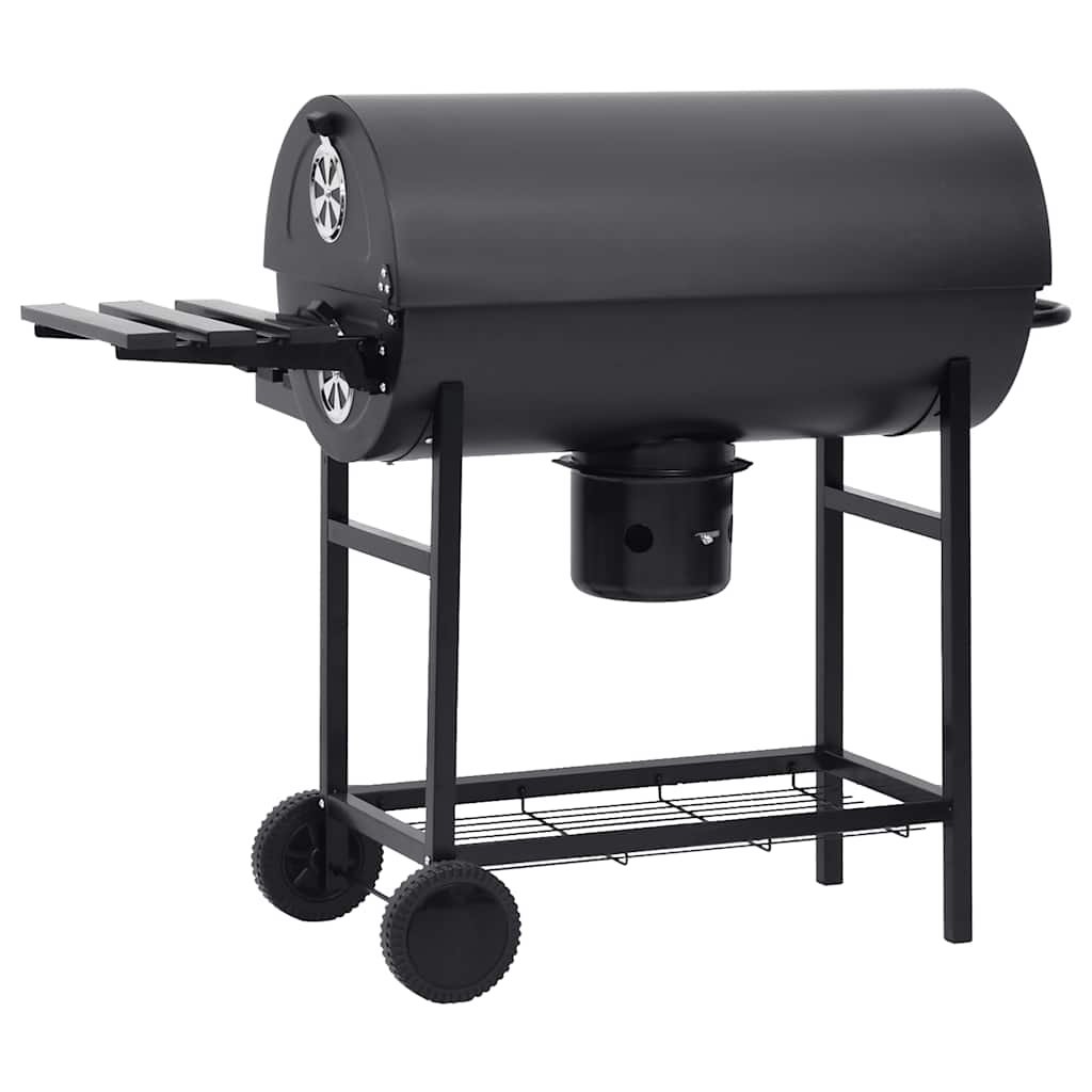 Barbecue A Barile Con Ruote E Ripiani Acciaio Nero 115X85X95 Cm