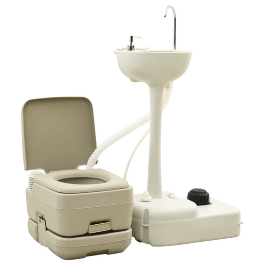 Set Wc Portatile Da Campeggio 10+10L Lavandino 20L Grigio Bianco