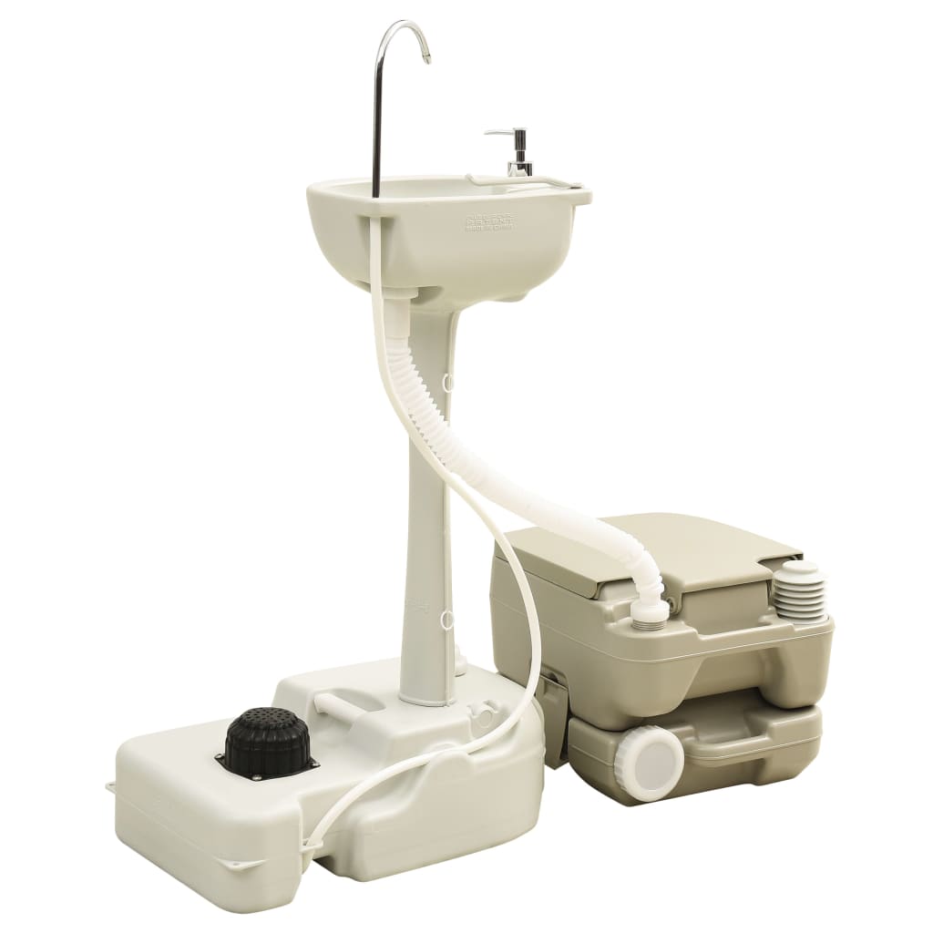 Set Wc Portatile Da Campeggio 10+10L Lavandino 20L Grigio Bianco