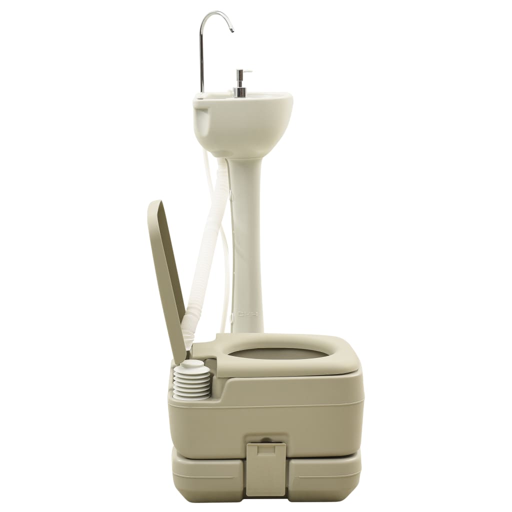 Set Wc Portatile Da Campeggio 10+10L Lavandino 20L Grigio Bianco