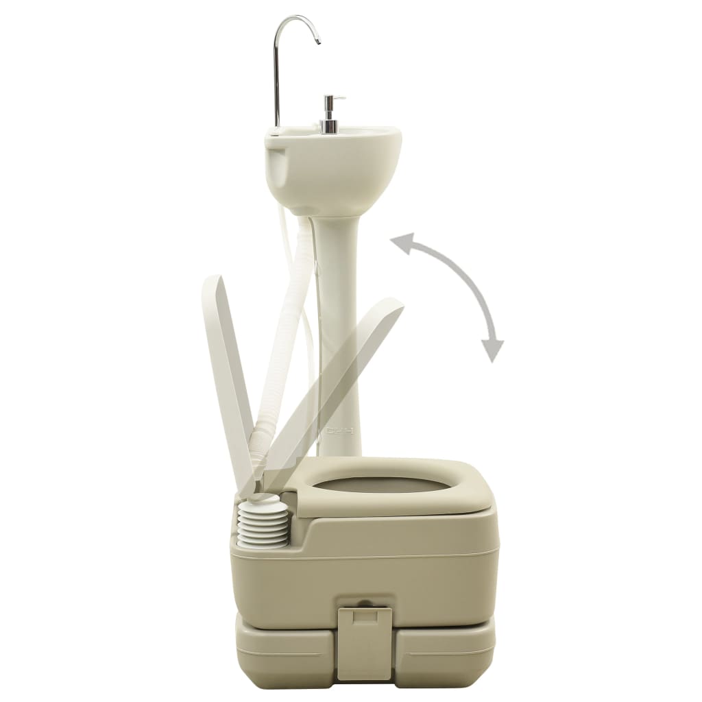 Set Wc Portatile Da Campeggio 10+10L Lavandino 20L Grigio Bianco