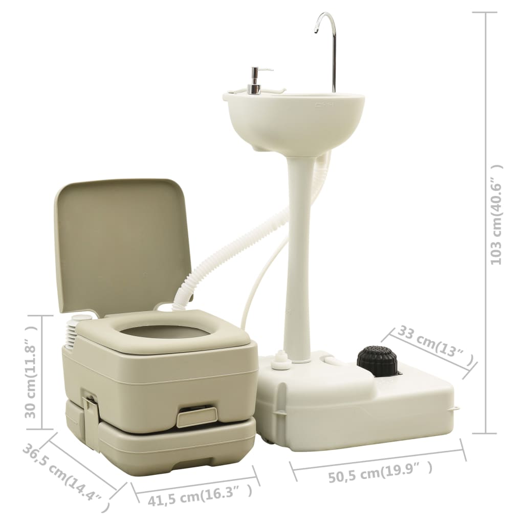 Set Wc Portatile Da Campeggio 10+10L Lavandino 20L Grigio Bianco
