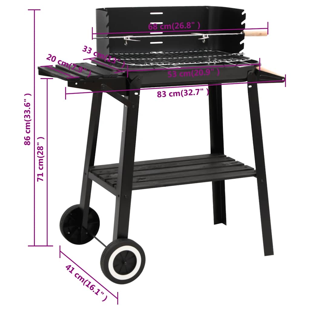 Barbecue A Carbonella Con Ruote In Acciaio Nero
