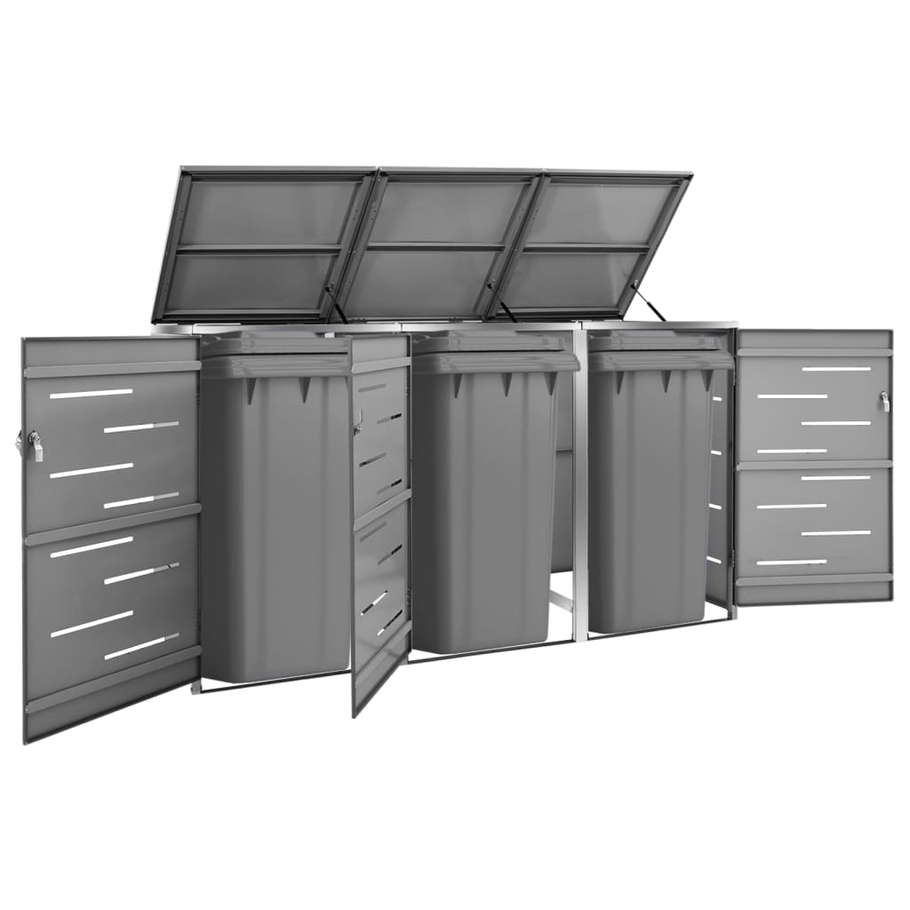Copribidone Per Spazzatura Triplo 207X77,5X112,5Cm Acciaio Inox