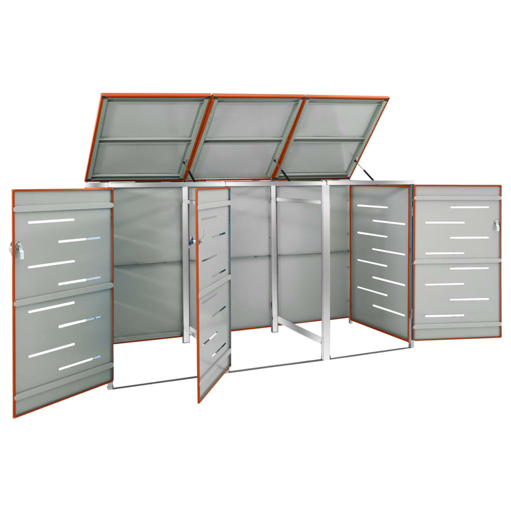 Copribidone Per Spazzatura Triplo 207X77,5X112,5Cm Acciaio Inox