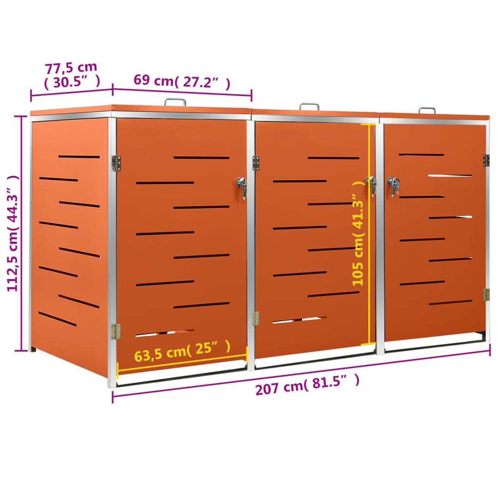 Copribidone Per Spazzatura Triplo 207X77,5X112,5Cm Acciaio Inox