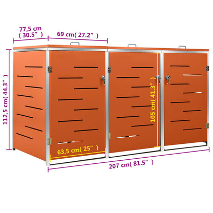 Copribidone Per Spazzatura Triplo 207X77,5X112,5Cm Acciaio Inox