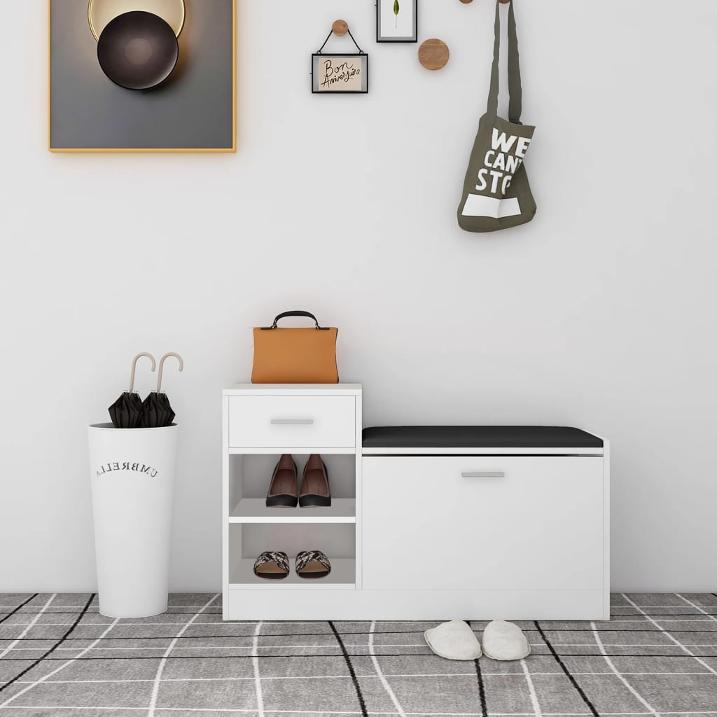 Panca Porta Scarpe Nera 94,5X31X57 Cm In Legno Multistrato