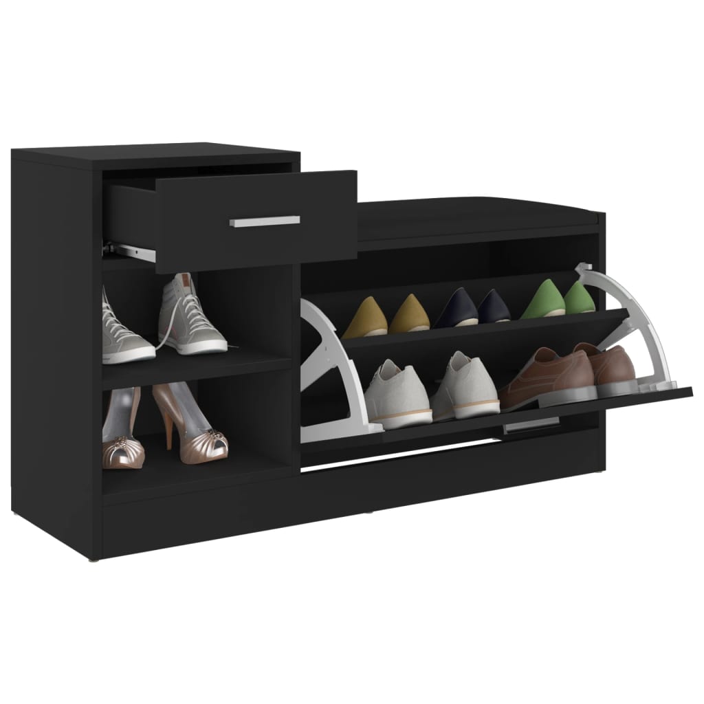 Panca Porta Scarpe Nera 94,5X31X57 Cm In Legno Multistrato