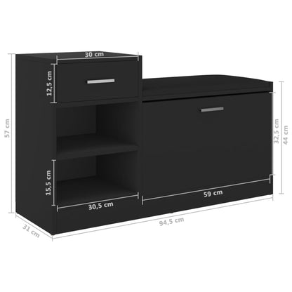 Panca Porta Scarpe Nera 94,5X31X57 Cm In Legno Multistrato