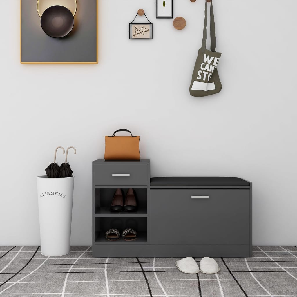 Panca Porta Scarpe Nera 94,5X31X57 Cm In Legno Multistrato