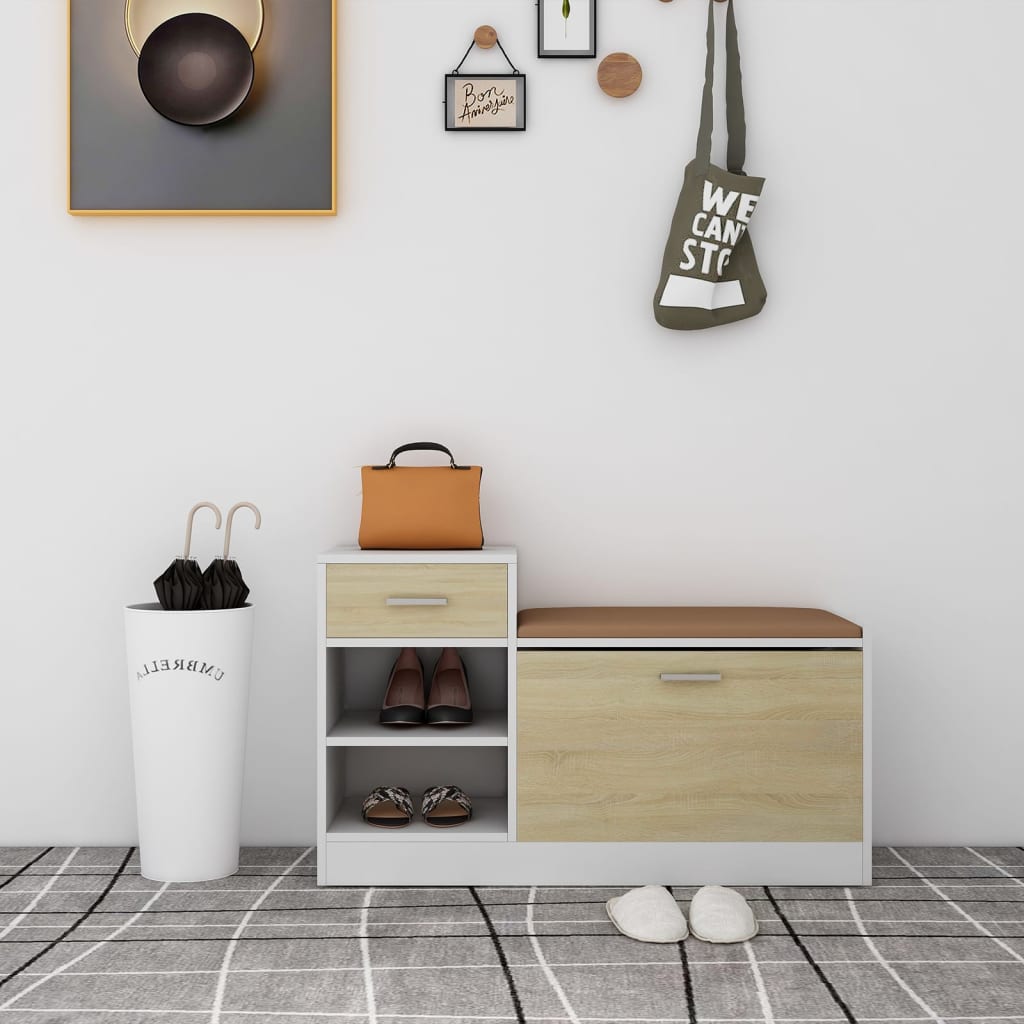 Panca Porta Scarpe Nera 94,5X31X57 Cm In Legno Multistrato