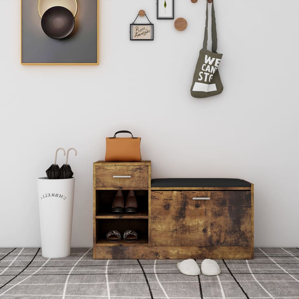Panca Porta Scarpe Nera 94,5X31X57 Cm In Legno Multistrato