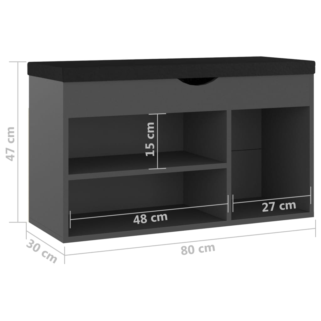 Panca Porta Scarpe Con Cuscino Grigia 80X30X47Cm Multistrato