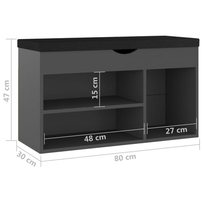 Panca Porta Scarpe Con Cuscino Grigia 80X30X47Cm Multistrato