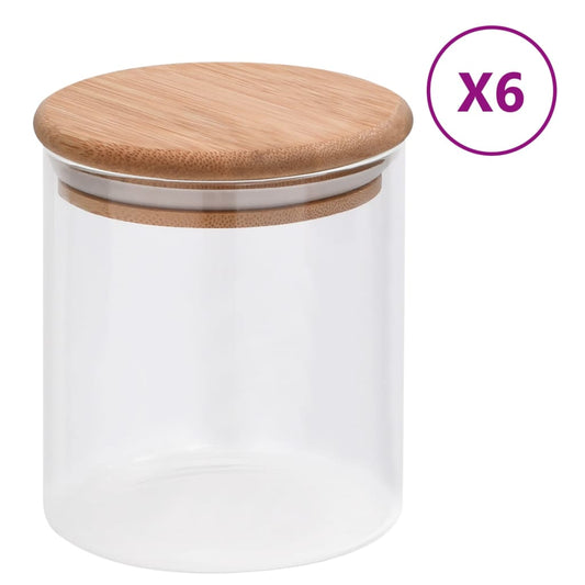 Barattoli Di Vetro Con Coperchio In Bambù 6 Pz