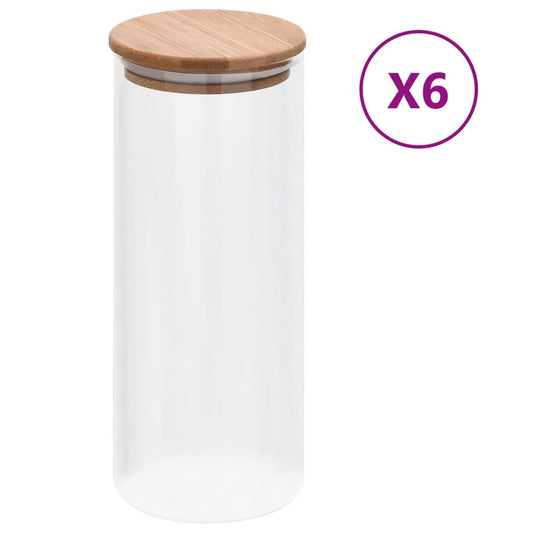Barattoli Di Vetro Con Coperchio In Bambù 6 Pz