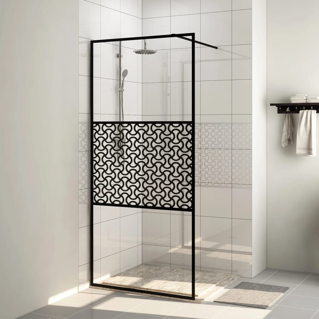 Parete Per Doccia Walk-In Vetro Trasparente Esg 100X195Cm Nera