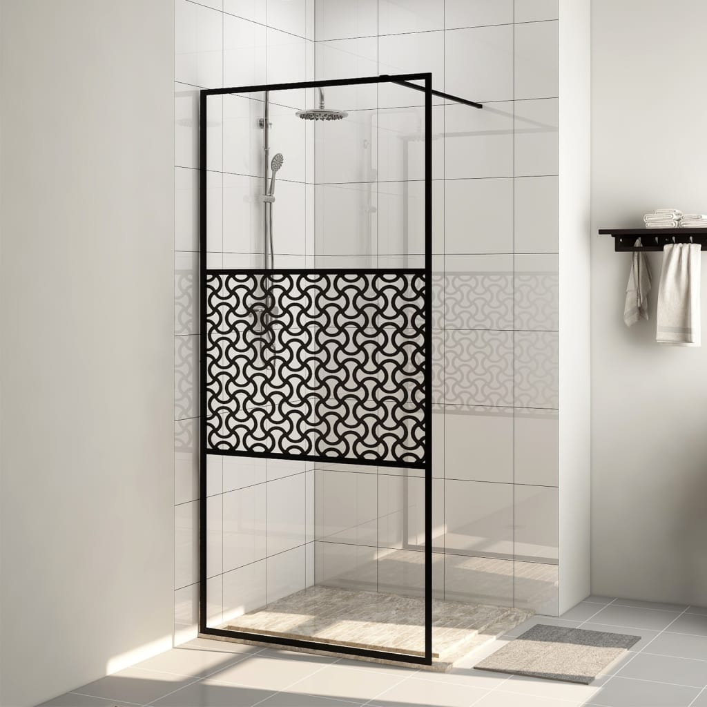 Parete Per Doccia Walk-In Vetro Trasparente Esg 100X195Cm Nera