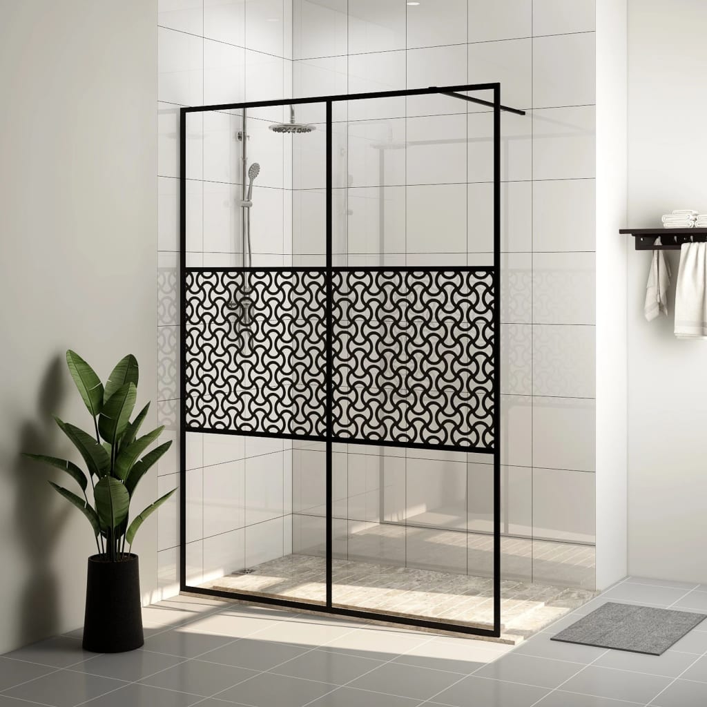Parete Per Doccia Walk-In Vetro Trasparente Esg 100X195Cm Nera