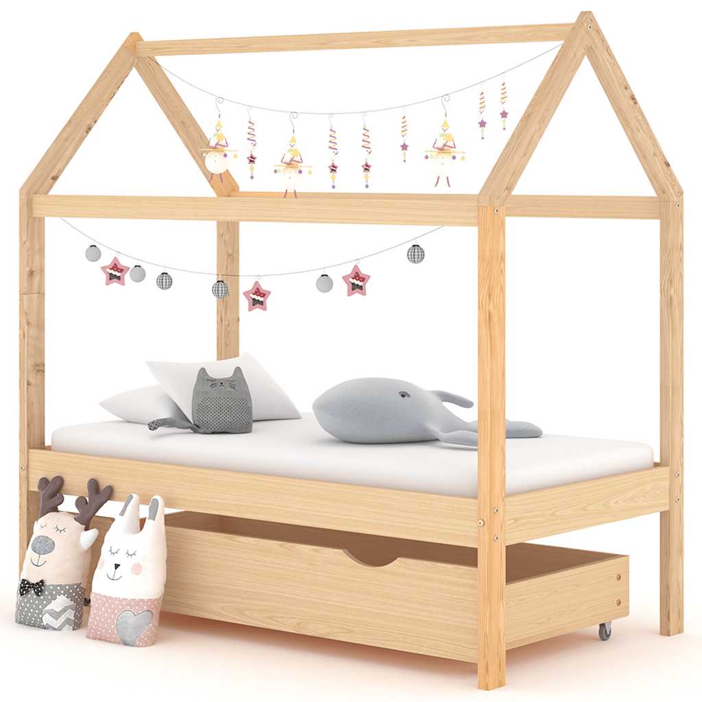 Giroletto Per Bambini Con Cassetto Legno Massello Pino 80X160Cm