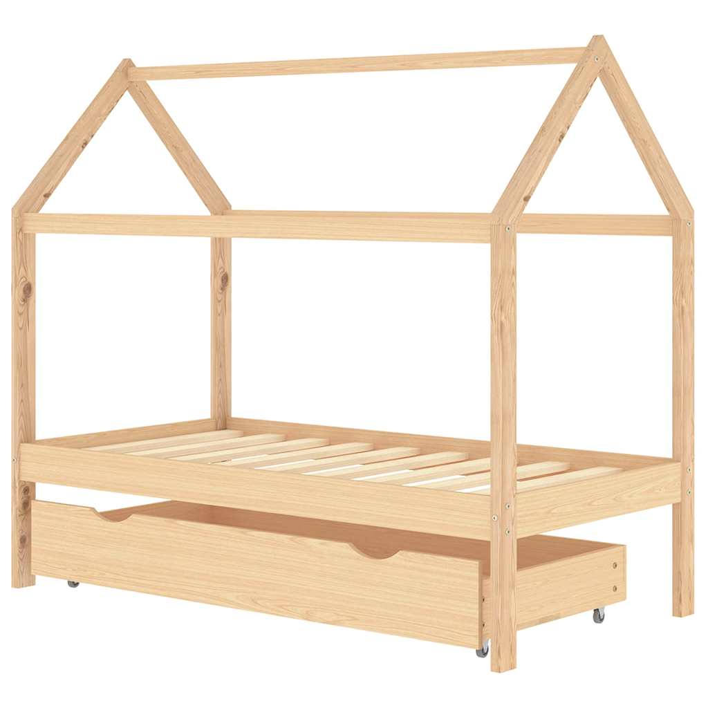 Giroletto Per Bambini Con Cassetto Legno Massello Pino 80X160Cm