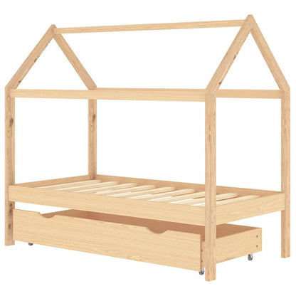 Giroletto Per Bambini Con Cassetto Legno Massello Pino 80X160Cm