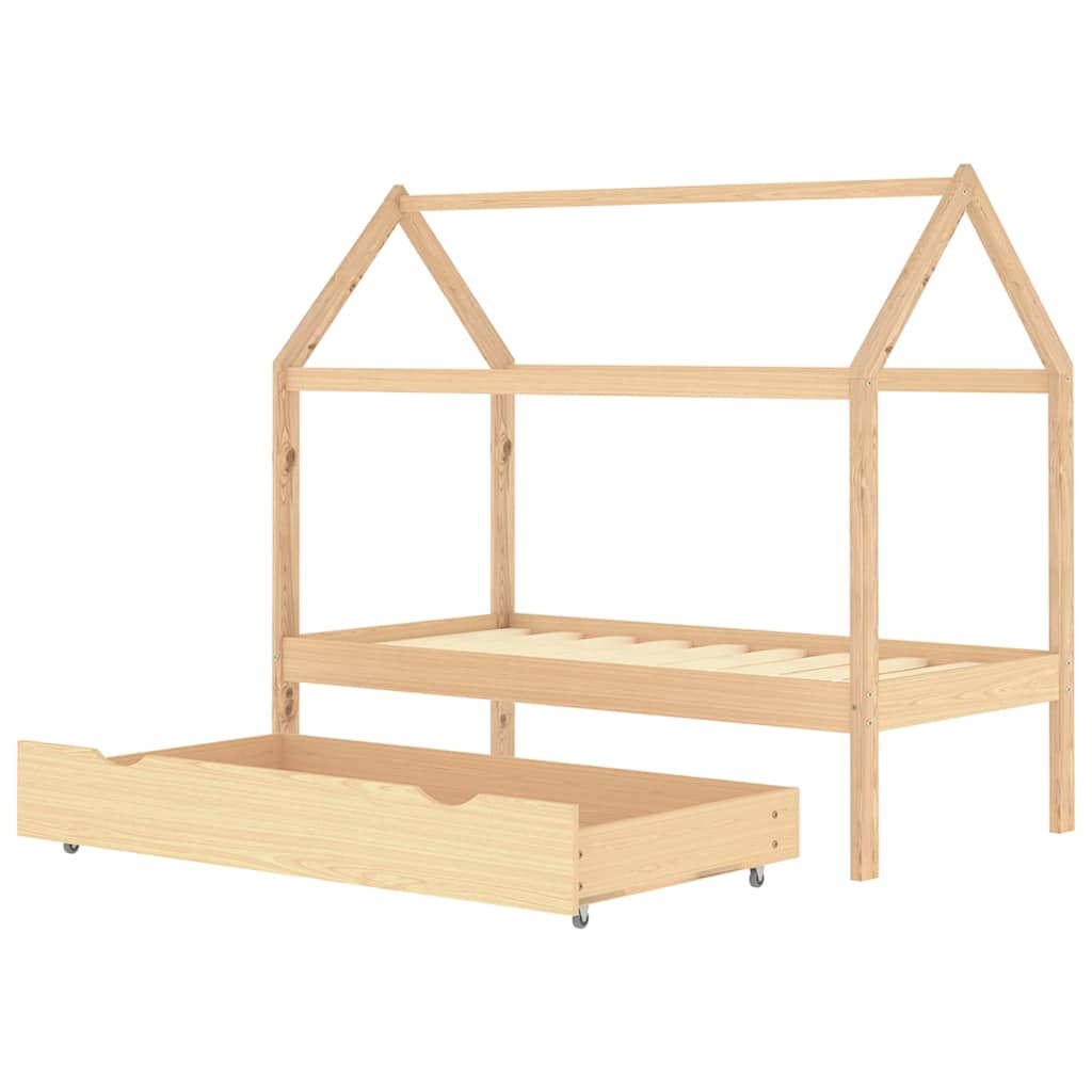 Giroletto Per Bambini Con Cassetto Legno Massello Pino 80X160Cm