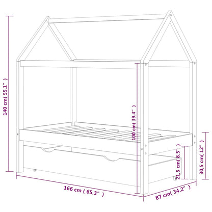 Giroletto Per Bambini Con Cassetto Legno Massello Pino 80X160Cm