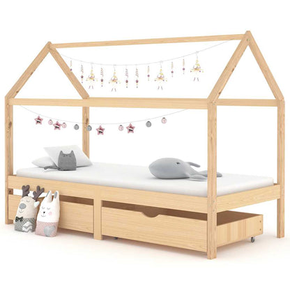 Giroletto Per Bambini Con Cassetto Legno Massello Pino 80X160Cm