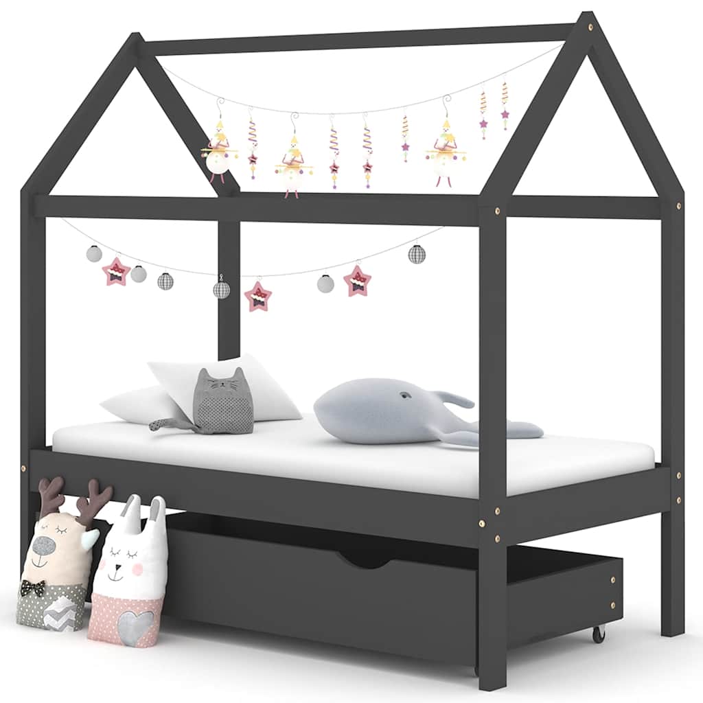 Giroletto Per Bambini Con Cassetto Legno Massello Pino 80X160Cm
