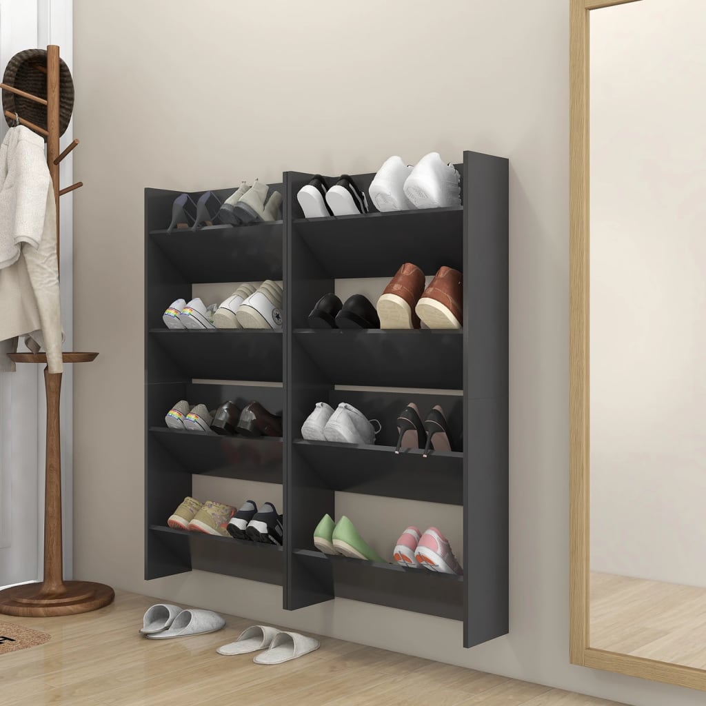 Scarpiere A Muro 2 Pz Grigie 60X18X In Legno Multistrato Grigio