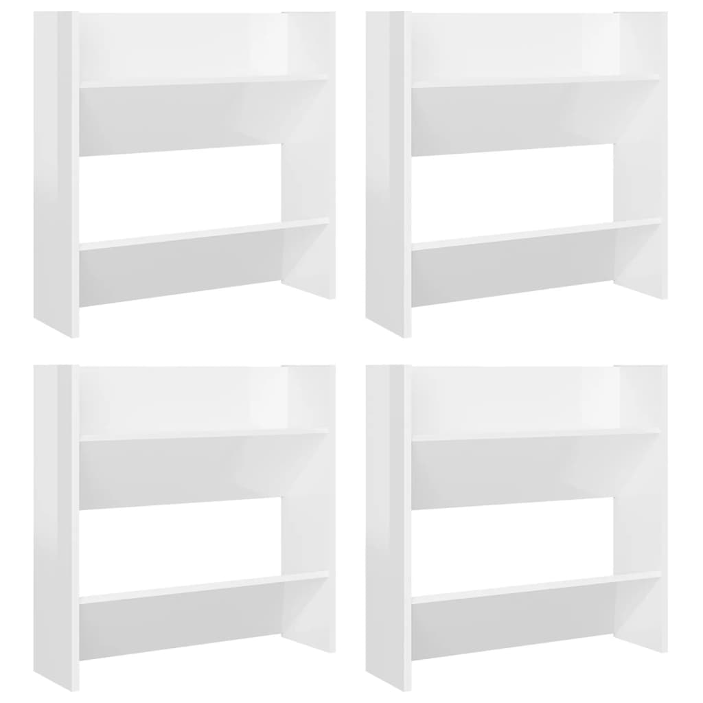 Scarpiere A Muro 4Pz 60X18X60Cm Legno Multistrato Bianco Lucido
