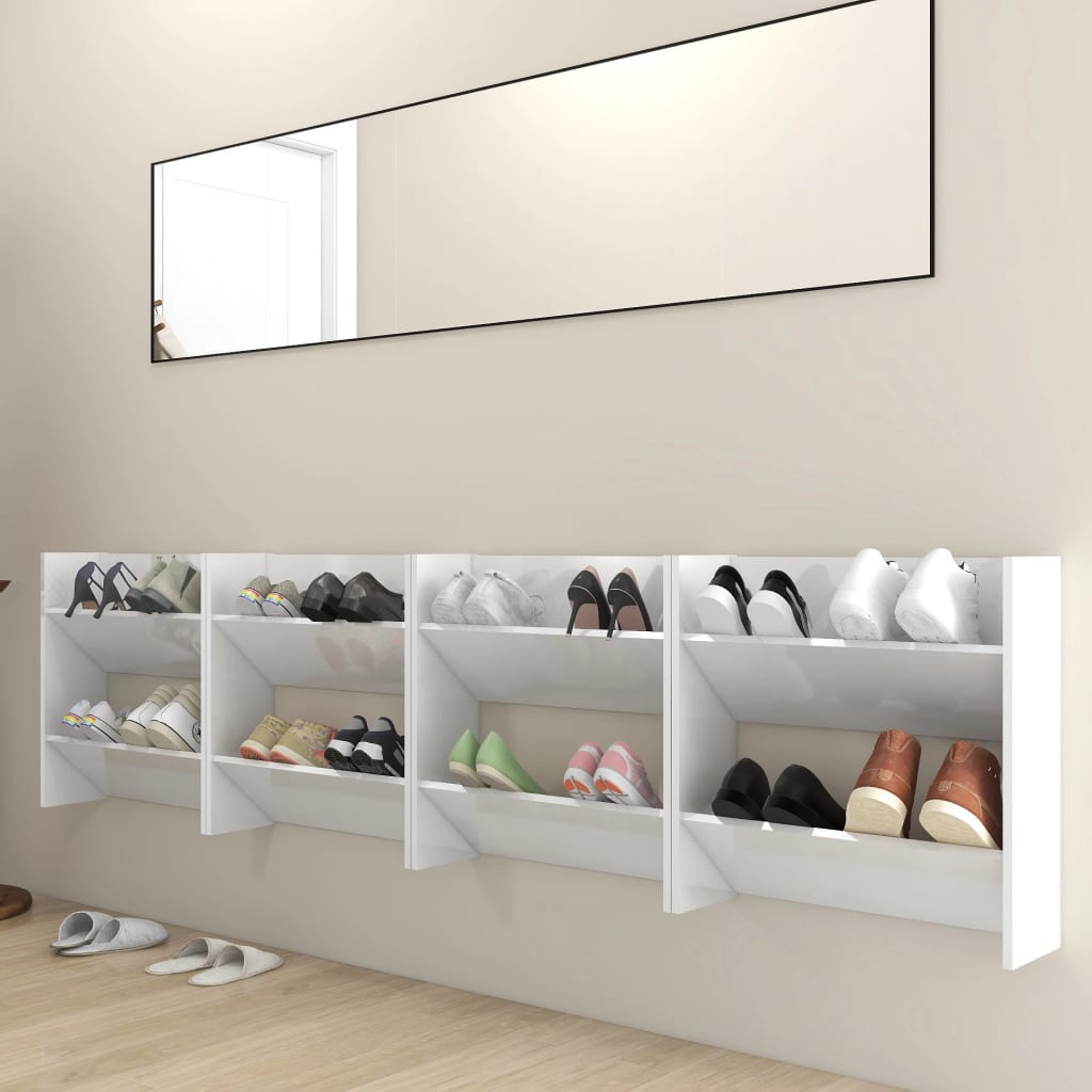 Scarpiere A Muro 4Pz 60X18X60Cm Legno Multistrato Bianco Lucido