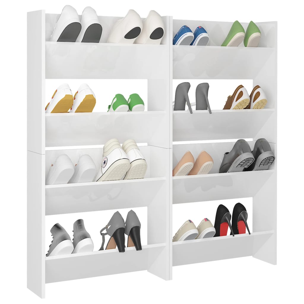 Scarpiere A Muro 4Pz 60X18X60Cm Legno Multistrato Bianco Lucido